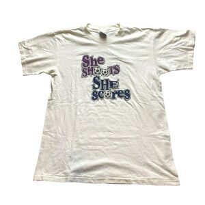 VTG CYRK Shirt Adult Large Ivory Single Stitch She Scores Often‎ Soccer USA Mens
